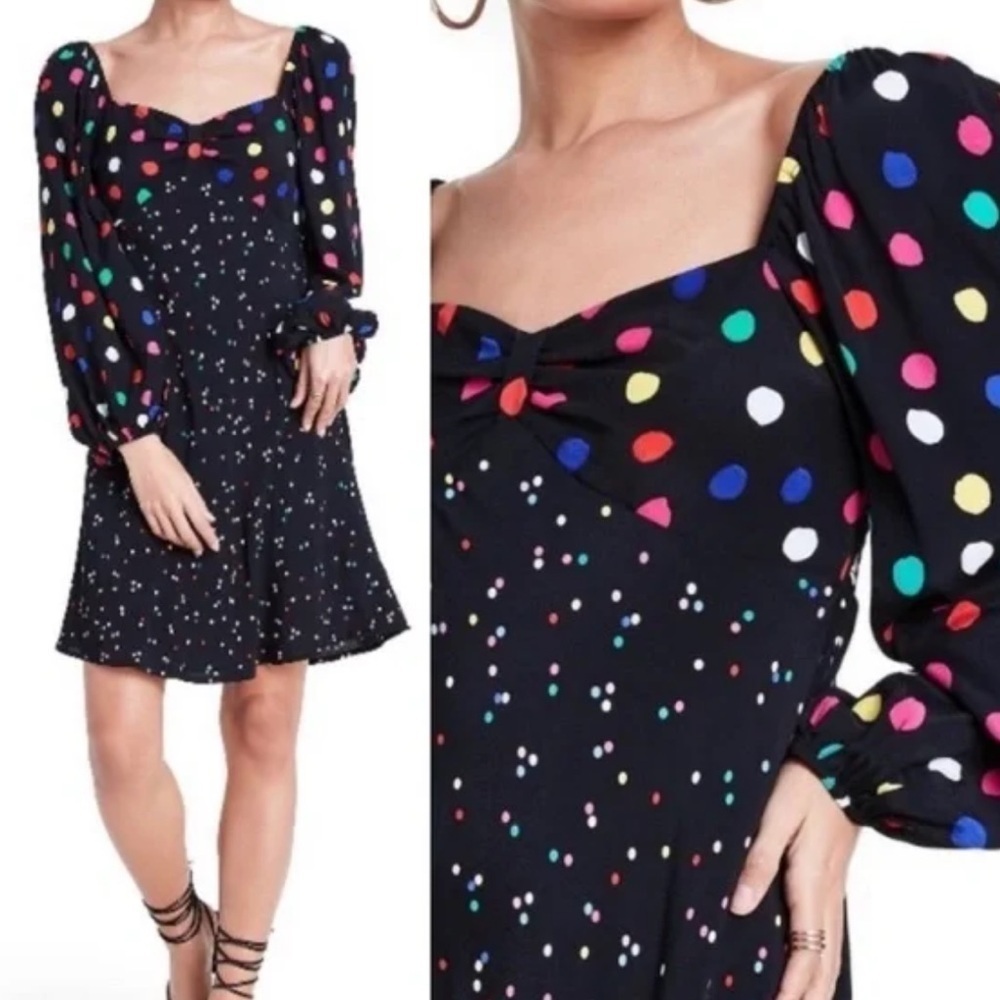 Rixo X Target Polka Dot Puff Sleeve Ruched Back Mini Dress